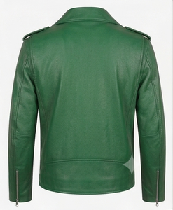 <b>Men's</b> Classic Real <b>Leather</b> Biker <b>Jacket</b> Genuine Cowhide Slim Fit Motorcycle Outerwear Asymmetric Zip Belted Coat Green Color - Product Image 2