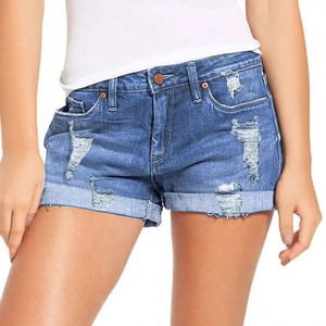 Shorts en jean décontractés vintage pour hommes, taille mi-haute, avec fermeture éclair, logo personnalisé, strass, 100 % coton, vente en gros - Product Image 4