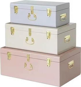 Beautify Gray Vintage Style Steel <b>Metal</b> <b>Storage</b> <b>Trunk</b> Set Lockable and Decorative With Rose Gold Handles - Product Image 5