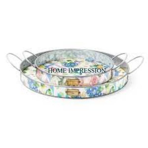 Wholesale Galvanized Round Metal Serving <b>Tray</b> Handmade Tabletop <b>Snacks</b> Serving <b>Tray</b> Kitchenware Food Safe <b>Tray</b> With Rope Handle - Product Image 4