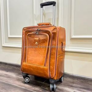 Nuevo Real hecho a mano de grano completo de cuero genuino equipaje Trolley bolsas personalizadas Weekender Overnighter Trolley equipaje con ruedas - Product Image 2