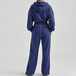 Conjunto de dos piezas vintage personalizado para mujer, sudadera con capucha y pantalones jogger con estampado de diamantes de imitación, lavado ácido, acampanados, para invierno - Product Image 6