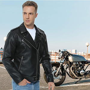 Chaquetas de Cuero para Hombre, Estilo Bomber, Solapa de Motociclista, Cierre Asimétrico, Cinturón, Ajuste Entallado, Diseño Personalizado, Calidad Invernal - Product Image 3