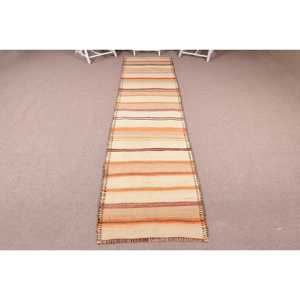 พรมวินเทจตุรกี ขนาด 2.7x11.7 ฟุต (82x357 ซม.) พรมคิลิมสีน้ำตาลลายอิคัต - Product Image 1