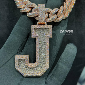 Emerald Cut VVS1 Moissanite Layered Letter "J" Pendant Baguette Font Hip Hop <b>Custom</b> <b>Name</b> <b>Necklace</b> Iced Out Pendant Rappers Hip - Product Image 2