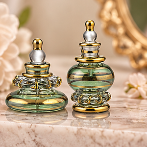 Mini Botellas de Perfume de Vidrio Verde Soplado a Mano de Lujo con Detalles en Oro de 24K, Frascos de Perfume Decorativos Vintage para Regalos y Coleccionistas - Product Image 3