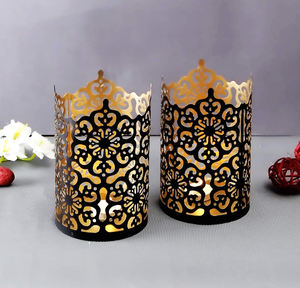 Portavelas votivo de Metal con diseño de corte láser para Pascua, Navidad, decoración de mesa, vela redonda dorada votiva - Product Image 5