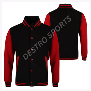 Veste universitaire en cuir personnalisée pour hommes avec écusson brodé à la hausse veste Streetwear à ourlet côtelé de style bombardier - Product Image 1