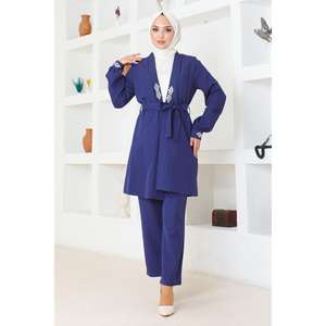 Conjunto de Tela Indigo Mega Merchant MSW19203-2 (Modelo 87938) con Detalle de Piedras, Top Casual de Manga Larga con Cuello Redondo, Tallas XS, XL, XXL - Product Image 1