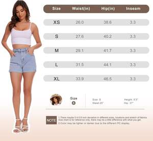 Pantalones cortos de mezclilla de cintura alta para mujer Pantalones cortos de mezclilla con dobladillo elástico Pantalones cortos de mezclilla con puños de verano transpirables - Product Image 2