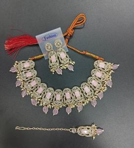 Perle de mer d'eau douce Moissanite Kundan collier ras du cou collier de mariage indien ensemble bijoux collier de perles de perles - Product Image 3