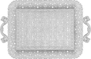 ถาดเสิร์ฟกาแฟและชาทำจากโลหะเงินดีไซน์ลายดอกไม้แท้สไตล์ตุรกี - Product Image 2