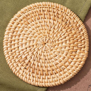 <b>Square</b> Rattan Coaster <b>Set</b> Wholesale Tableware Decoration Rattan Webbing Coaster Bohemian Style OEM Accepted from Vietnam Factory - Product Image 5