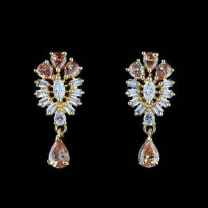 American Diamond Ear <b>Tops</b> - <b>Peach</b> & Golden - Product Image 1