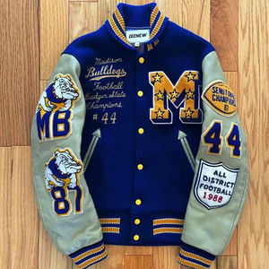 Chaquetas universitarias vintage, ropa deportiva blanca personalizada para hombre, chaqueta unisex con estampado de botones y logotipo, chaqueta bordada con letras al por mayor - Product Image 1