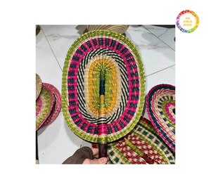Seagrass Hand <b>Fan</b> Colorful Painting Solid Plain Color Printed Fabric 11 Designs Portable Lightweight Seagrass <b>Wall</b> Hanging <b>Fan</b> - Product Image 2