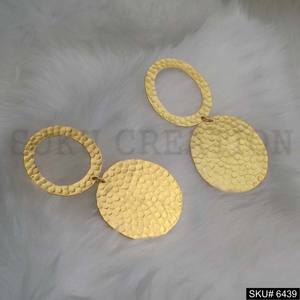 Pendientes colgantes y colgantes redondos martillados chapados en oro de moda SKU6439 joyería cristiana de latón - Product Image 2