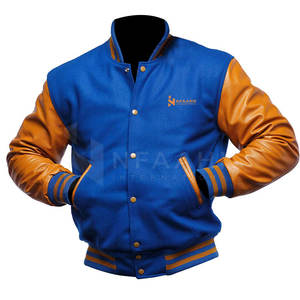 Chaqueta Letterman personalizada para hombre, diseño único con cuello levantado y mangas de cuero de excelente calidad - Product Image 1