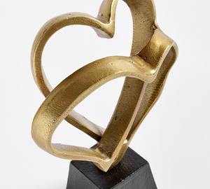 Escultura moderna antigua de latón en forma de corazón para seres queridos, decoración del hogar, buenas vibraciones con soporte, fundición de aluminio hecha a mano - Product Image 3