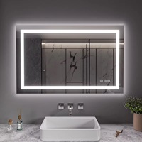 Miroir de salle de bain intelligent rectangulaire moderne anti-buée avec éclairage LED, écran tactile mural, pour chambre, hôtel, salon