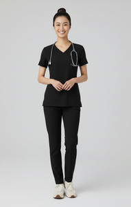 Look professionnel ensembles de gommage médicaux unisexe couleur unie col en V haut de gommage étiquettes personnalisées ensemble de gommage d'hôpital en coton Spandex - Product Image 4