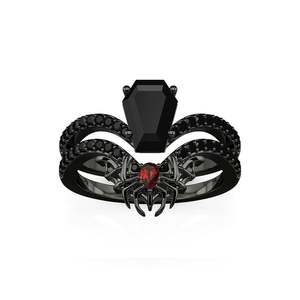 Anillo de compromiso Jeulia gótico negro con diseño de araña y corte ataúd - Product Image 3