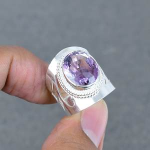 พลอยอเมทิสต์แท้925แหวนทองเหลืองเงินสเตอร์ลิงเครื่องประดับแฟชั่นสวยงามสำหรับผู้หญิงและผู้ชายชุบเงิน - Product Image 1