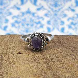 925 Sterling Silver Bohemian Jewelry Ring Beautiful Purple Amethyst Gemstone Dainty Bezel Setting Diamond Light Weight Party - Product Image 2