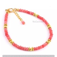 Magnifique Bracelet Unisexe Chrétien Bohème en Or 10K Plaqué Argent avec Perles Rondelles Facettées en Rubis Rose, Pierre Précieuse Libre pour la Guérison, Idéal comme Cadeau