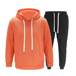 Ensemble de survêtement en molleton uni avec capuche et pantalon de jogging pour hommes, femmes et unisexe, vêtements décontractés chauds d'hiver, doux, deux pièces, logo personnalisé OEM, vente - Product Image 1