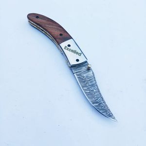 Couteau de poche multifonctionnel portable damas pour camping en plein air avec manche en bois - Product Image 2