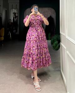 Vestido Maxi bohemio de primera calidad para mujer, elegante estampado Floral, línea A, manga abullonada, diseño escalonado, cintura Imperio, verano ligero - Product Image 2