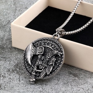 Colgante Vikingo de Cuervo de Doble Cara Vintage, Collar Unisex de Acero Inoxidable con Efecto de Cólicos, Colgantes de Piedra Chapados en Oro, Regalo - Product Image 4