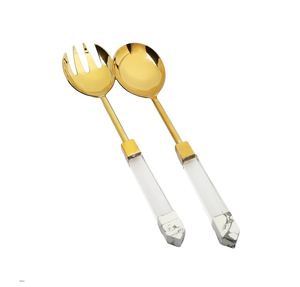 Vaisselle cuillère en acrylique et acier inoxydable couverts fourchette et cuillère à dessert à salade manche en acier acrylique - Product Image 2