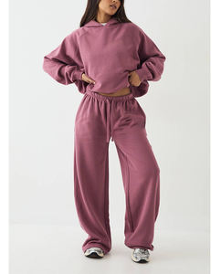 OEM ODM Custom Women Boxy Fit Tracksuit Wholesale Brand Printed logo Plus Size Athleisure Wear Cotton Pullover 2PCS Jogging <b>Set</b> - Product Image 6