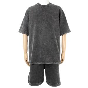 Summer Clothing <b>Men</b> T-Shirt <b>Short</b> Set Acid Wash Lightweight 100% Cotton <b>Fleece</b> Oversized T Shirt and Sweat <b>Shorts</b> Set for <b>Men</b> - Product Image 2