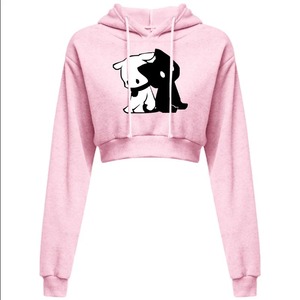 ผู้หญิงCrop Top HoodieลําลองแขนยาวHoodedสั้นเซ็กซี่พิมพ์Cropเสื้อกันหนาว 10 สีPullover Tops