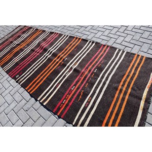 Turkish <b>Runner</b> Rug 4x11.4 ft, <b>Black</b> Floral Vintage Wool Rug - Product Image 4