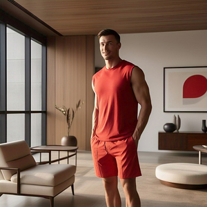 Camiseta sin mangas de baloncesto, conjunto de pantalones cortos, ropa deportiva para hombre, camiseta sin mangas de entrenamiento, pantalones cortos de algodón 100%, conjunto de dos piezas, conjunto de pantalones cortos de baloncesto - Product Image 2