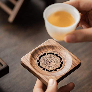 Wholesale OEM ODM Round Square Walnut <b>Bamboo</b> Coaster Set Custom Beer Drink Wooden Coasters With Holder - Product Image 1