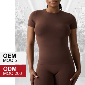 SK0712, Camiseta de cuello redondo sin costuras para mujer, camiseta de compresión de Fitness de manga corta para deportes, correr y Fitness - Product Image 3
