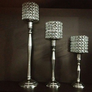 Premium Look fait à la main cristal perlé Table de mariage pièce maîtresse argent plaqué bougie support événement fête fournitures - Product Image 5