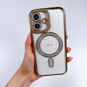 เคส iPhone 17 2025 พรีเมียม พร้อมวงแหวนแม่เหล็กแบบกลิตเตอร์ ขอบสีทอง - Product Image 1