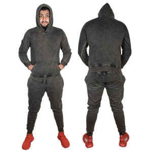 ชุดวอร์มผ้าฝ้ายแบบสวมหัวสีดำซักได้ใหม่ชุดออกกำลังกายผ้าฝ้ายขนแกะธรรมดา100% ขนาดสบายขายดีที่สุดสำหรับผู้ชาย - Product Image 3