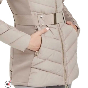 High Quality Knitted Sport Long Winter Coat Windproof <b>Waterproof</b> Puffer Detachable Hood Slim Fit Zipper-up Belt Breathable - Product Image 3