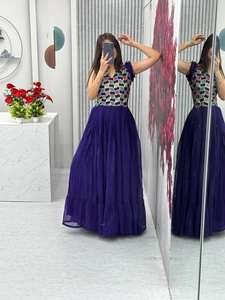 SHIV FASHION Robe Anarkali traditionnelle bleue évasée en Georgette Fox, séchage rapide, collection Navratri, prête à porter, violette, style indien - Product Image 4