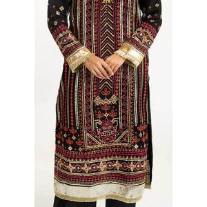 Ensemble de costume en mousseline de soie brodée 3 pièces noir pour femmes - Product Image 2