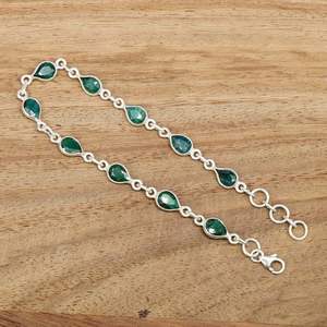 Bracelet en argent sterling émeraude fait à la main, bijoux en pierres précieuses réglables, bracelet en argent avec pierre naturelle, cadeau pour elle - Product Image 2