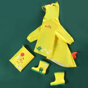 Moda çocuklar hafif sarı yağmurluk su geçirmez PU çizgi film karakteri yağmurluk çocuklar için