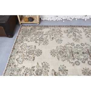 Classic Beige Green Vintage Turkish Rug 5,7X8,8 FT Lana Látex Respaldo Patchwork para cabecera Estilo rectangular-Modelo Tabriz - Product Image 5